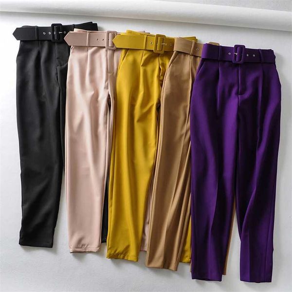 

women elegant black pants sashes pockets zipper fly solid ladies streetwear casual chic trousers pantalones 9 colors 211008, Black;white