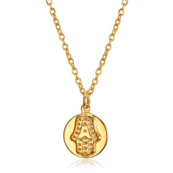 

pendant necklaces women hamsa hand of fatima necklace gold color stainless steel palm & chain turkish luck jewelry, Silver