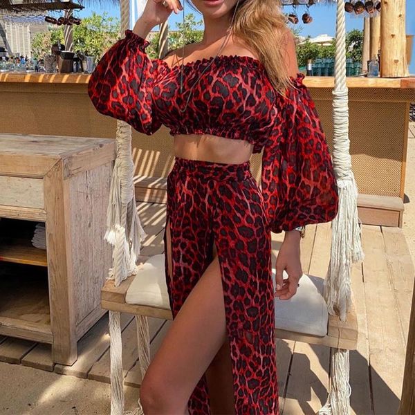 

leopard women mesh sheer bikini cover-ups set see-through long sleeve crop and skirts 2 piece swimwear beach dresses women's, White;black