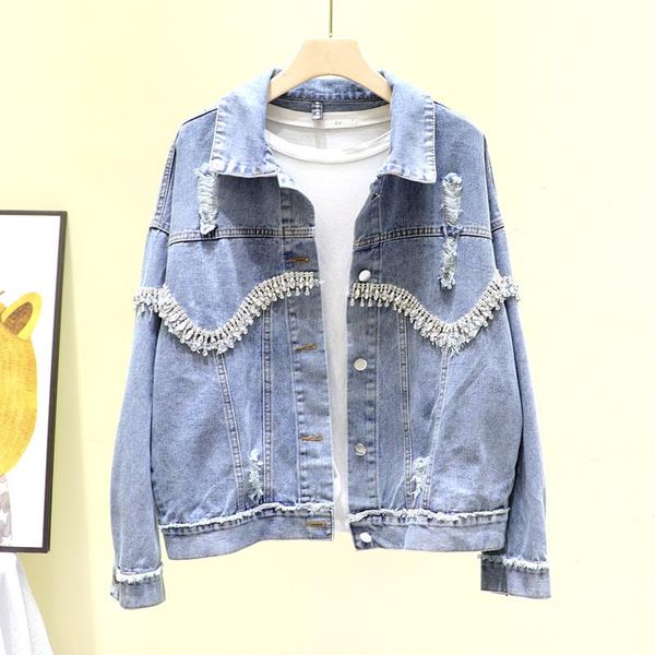

women's jackets 2021 spring autumn loose vintage beading rivet big pocket women denim jacket chaqueta mujer casual short jeans streetwe, Black;brown