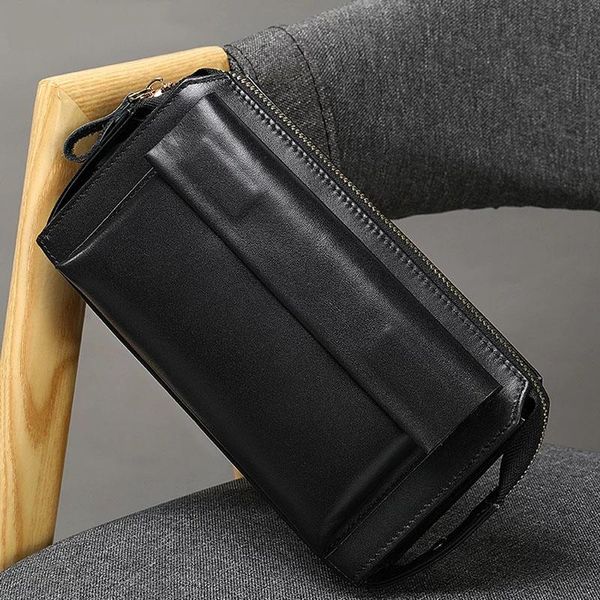 

wallets luufan clutch male large capacity genuine leather ladies purse for men wristles wallet with phone cards 9032, Red;black