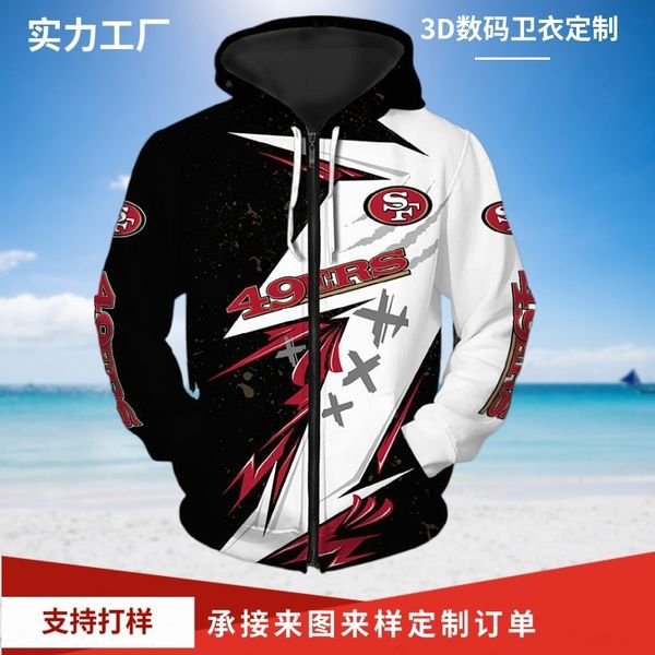 

custom menswear sportswear las vegas 3d printed heat transfer digital zipper hoodie, Black