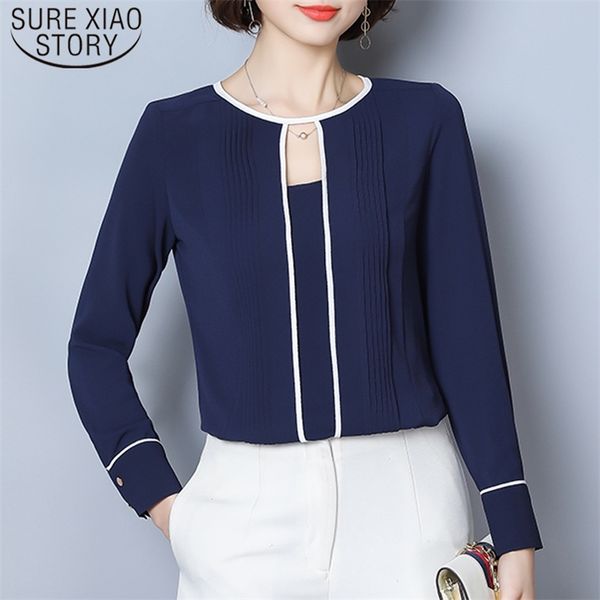 

solid hollow out women and blouses spring long sleeve chiffon blouse elegant clothes blusas 9075 50 210506, White