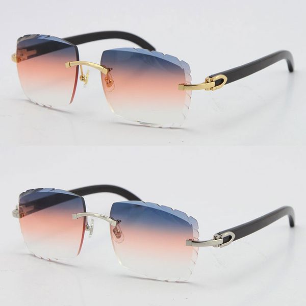 

selling 3524012 rimless original black buffalo horn sunglasses carving lens driving glasses c decoration gold metal frame eyewear male and f, White;black