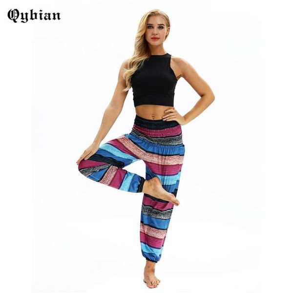 

women's pants & capris thai baggy harem trousers color stripe women man drawstring hippy leg wide, Black;white