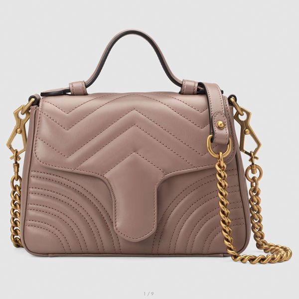 547260 498110 Due taglie Donna Borse in pelle Chevron Marmont Top Handle Crossbody Borsa a tracolla a catena doppia lettera oro antico