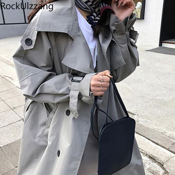 

women's trench coats fall spring gray long belt sashes coat women double breasted slim chaqueta overcoat office outwear fashion windbre, Tan;black