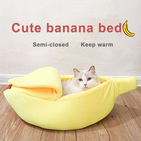 

cute banana cat bed house super soft pet kennel dog warm sleeping basket kitten comfort cushion for cats portable cozy cave beds & furniture