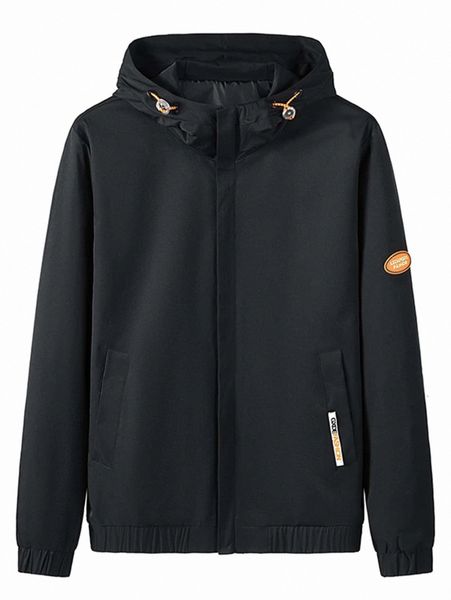 

men zipper pocket patch detail drawstring hooded jacket z1ud#, Black;brown