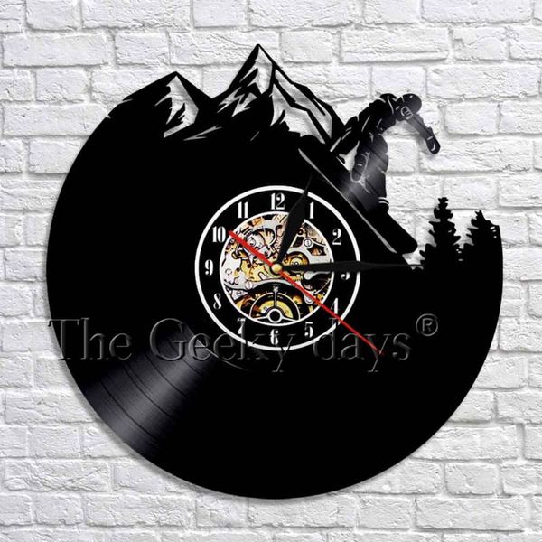 

wall clocks 1piece skiing decorative clock sledding mountain make from record 12" quartz house watch