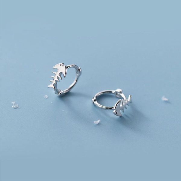 

hoop & huggie aifenao real 925 sterling silver fish bone small earrings for girl women korean minimalist jewelry birthday gifts wholesale, Golden;silver