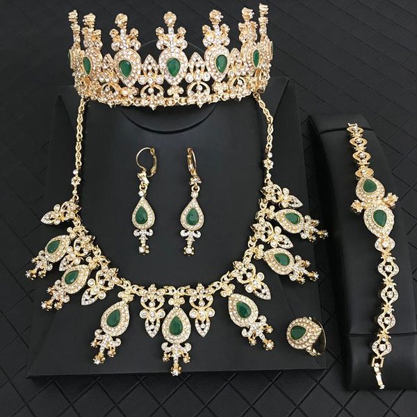

earrings & necklace luxury bride full crystal set woman handmade inlay rhineetone brand design crown ring bracelet jewelry, Silver
