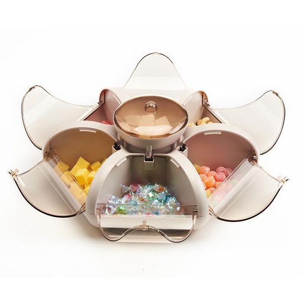 

plastic snack serving tray 6-compartment platter with lid moisture-proof bowls for cookies candies storage bottles & jars