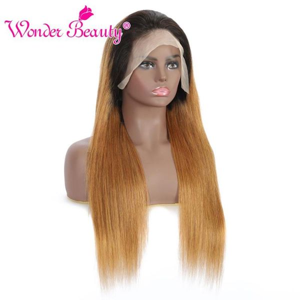 

lace wigs 1b/27 long straight 13x4 front human hair 180% ombre brazilian blonde wig for woman, Black;brown