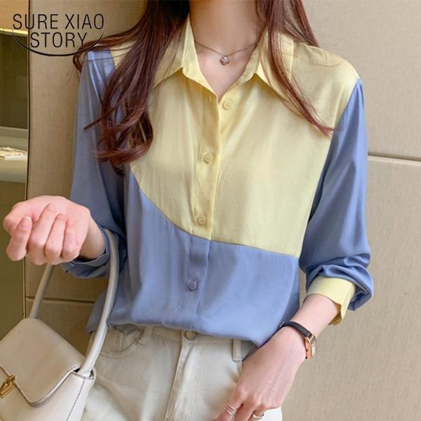 

women's blouses & shirts long sleeve shirt women 2021 fashion color patchwork button cardigan casual office blusas chic 11373, White