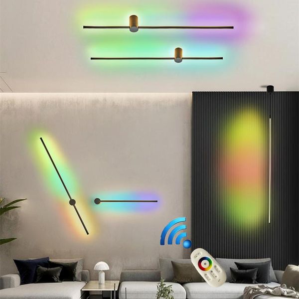 

simple geometry led hanglamp living room tv wall rgb pendant lights line strip droplight dining study bedroom bedside lamps