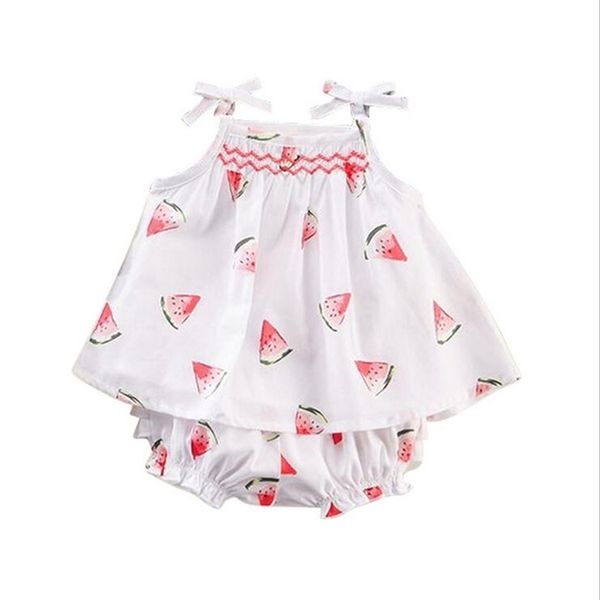 2 stücke Kinder Baby Mädchen Neugeborene Wassermelone Ärmellose Träger Hemd Tops + Spitze Hosen Outfit Nettes Kind Mädchen Kleidung Set 210326