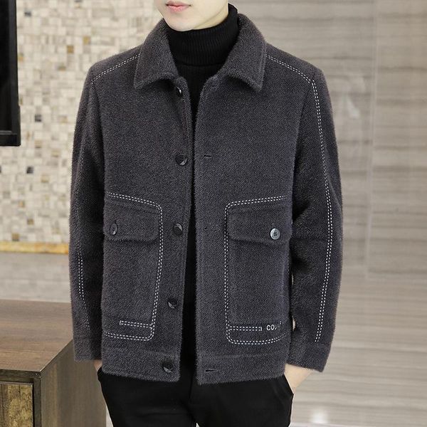 

men's wool & blends woolen jacket men short casual business trench coat slim social streetwear overcoat thick warm windbreaker, Black