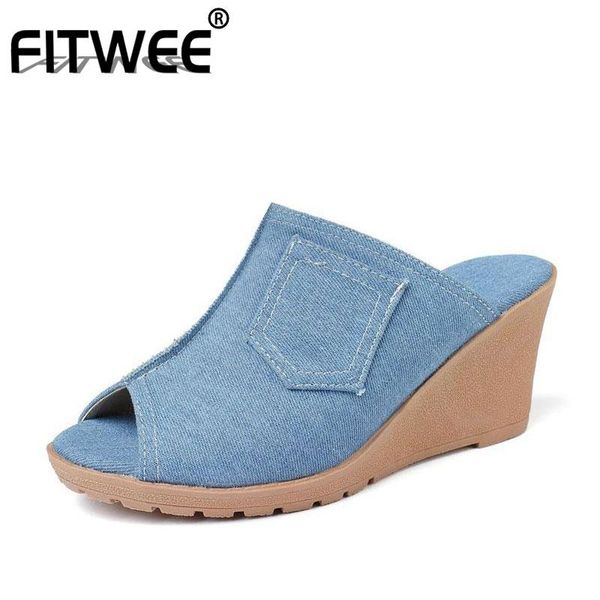 

women wedges sandals open toe denim slippers platform summer shoes print jeans casual beach footwear size 34-43, Black