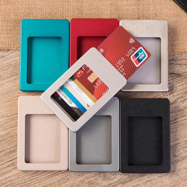 

card holders 1 piece aluminum rfid holder wallet antimagnetic alloy men women slim dollar clip purse mini, Brown;gray