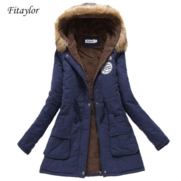 

winter military coats women cotton wadded hooded jacket medium-long casual parka thickness plus size xxxl quilt snow outwear 211011, Black