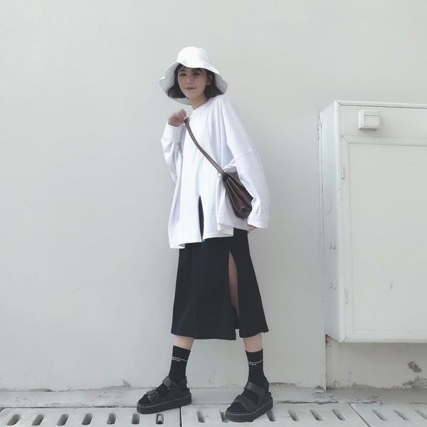 

women's t-shirt autumn long sleeve korean style large size loose women, White