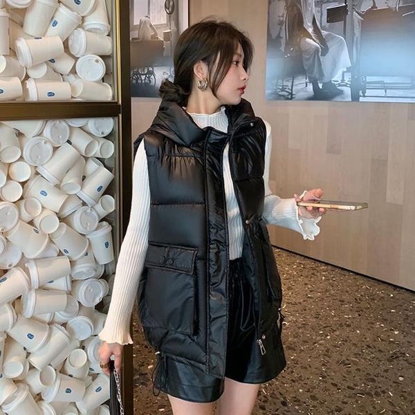 

women's vests black bright girl lady women warm sleeveless down loose coat cotton vest casual outwear waistcoat parkas jacket coats cl, Black;white