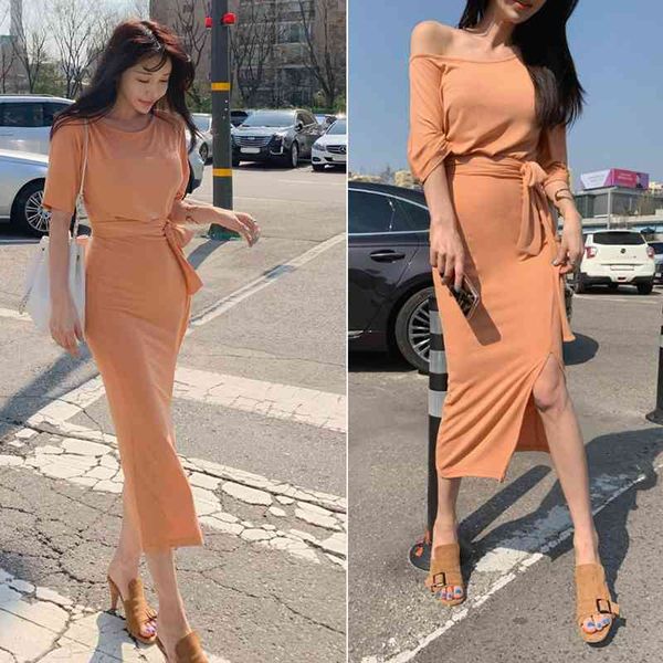 

summer dress girls boho evening split vintage dress party short sleeve women dresses robe vestido bodycon slim elastic 210420, Black;gray