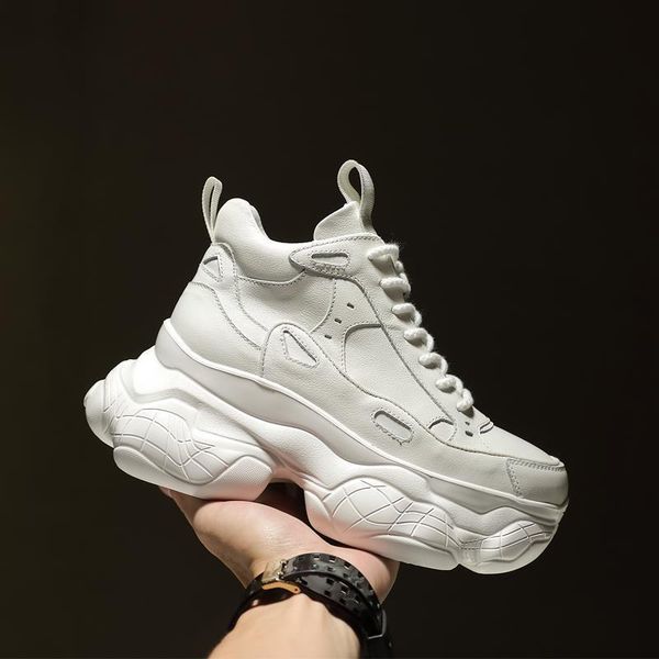 

europe station really soft leather high-shoes women's platform sneakers casual little muffin increase autumn and winter dress, Black