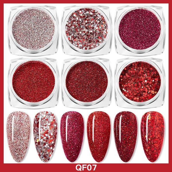 

6pcs red nail glitter rose gold colors sandy powder shiny sparkles art sequins pigment flakes dust 3d decorations, Silver;gold