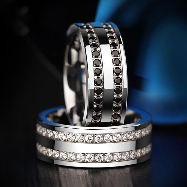 

wedding rings arrival 8mm width tungsten carbide for woman man high polished with white/black cz stones size 7-11, Slivery;golden