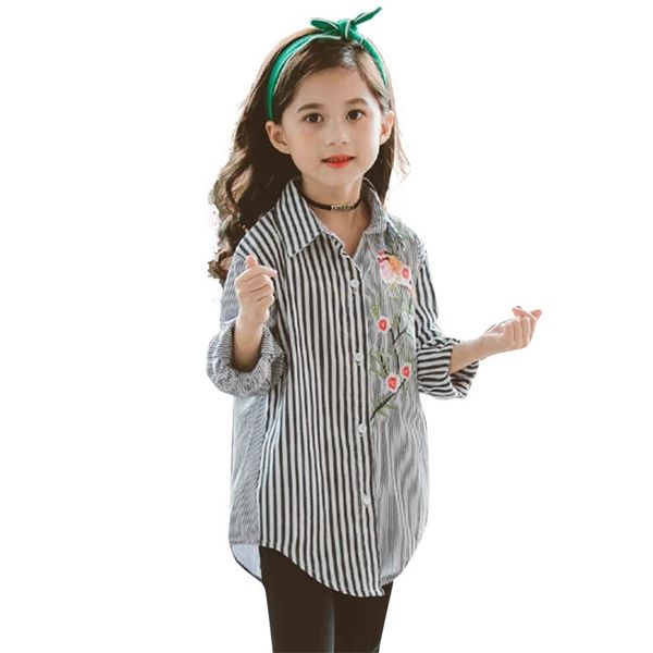 

shirt for girls striped patchwork girl blouse fashion embroidery kids autumn novelty clothes school 210528, White;black