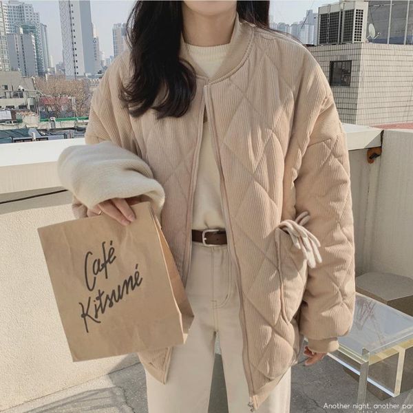 

women's down & parkas retro women warm coats korean style v-neck puffer corduroy female winter oversize loose zipper thick wild chic ja, Black