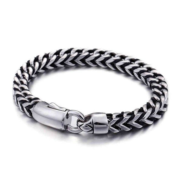 Männer große Größe Link Schmuck geflochtenes Leder Edelstahl gewebte Kette Breite 8 mm Kabelschnur Armband 23 cm