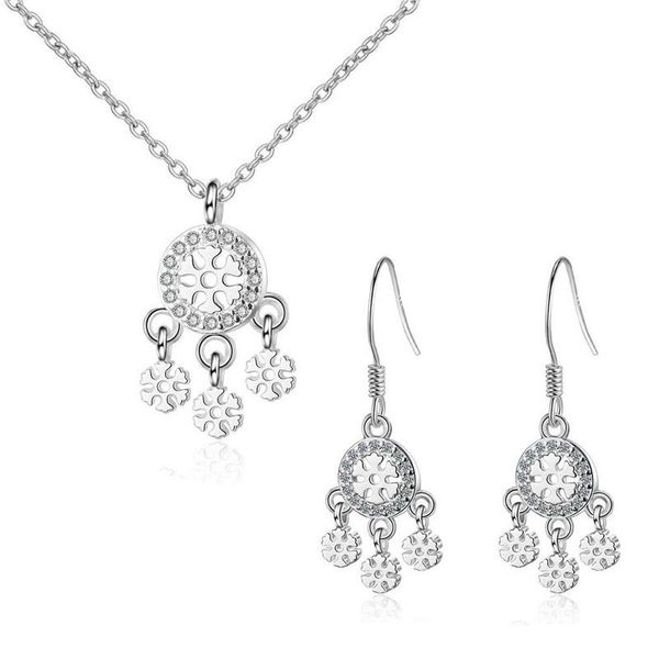 

earrings & necklace fashion 925 silver snowflake zircon dreamcatcher jewelry sets for women simple party earring christmas gift