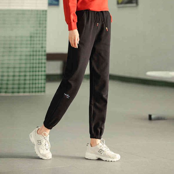 

capris lady winter cotton elastic wasit small leg sweat-pant women solid color causal pant 8641, Black;white