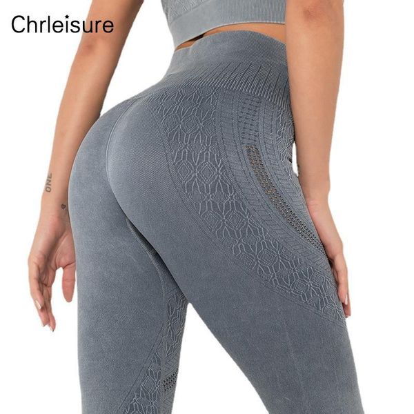 

women's leggings chrleisure fitness women seamless high waist hollow push up breathable pants running sports workout gym female legging, Black