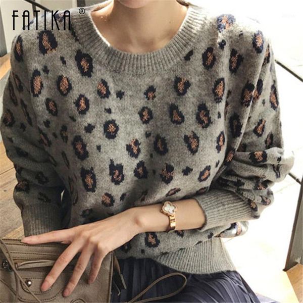 

women's sweaters fatika autumn winter women sweater pullovers stylish o-neck leopard knitting long sleeve ladies female jumpers, White;black