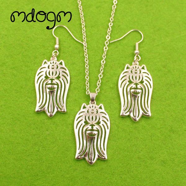 

earrings & necklace mdogm yorkshire terrier dog animal jewelry sets drop cute pendant for women female wedding christmas t042, Silver