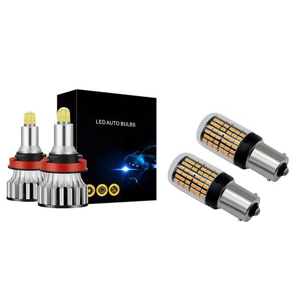 

car headlights 2x h11 led headlight bulbs & 1156 bau15s 3014 144 smd 7506 1003 1073 canbus brake reverse tail light bulb