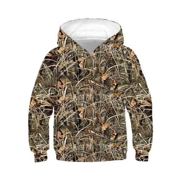 Felpe con cappuccio da uomo Felpe Jumeast Ragazzi Ragazze 3D Felpa per bambini Reed Camouflage Caccia Primavera Autunno Cappotto Manica lunga Berretto per bambini Sport