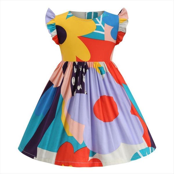 

summer fashion girls cotton pricess girl dresses party floral flower kids clothing childens wear costumes casual 2 6 year, Red;yellow
