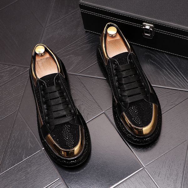 

fashion men's casual shoes luxury designer diamond handmade lace up business party loafers comfortable breathable sneakers b39, Black