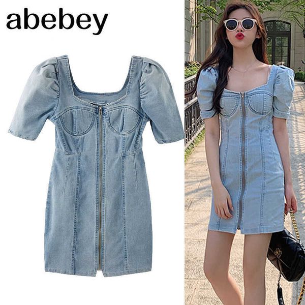

summer casual denim mini short bodycon dress street fashion front zipper sheath tight dress vestidos traf clothes 210715, Black;gray