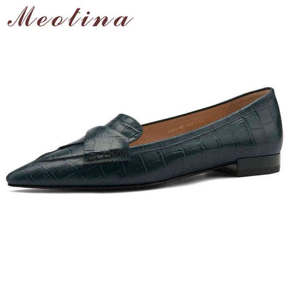 

women's natural leather flat shoes pointed ballet cow green 220209, Black