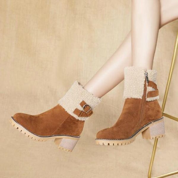 

boots women ankle chunky mid heels autumn snow warm shoes plus size gladiator pu leather booties woman mujer zapatos d1813, Black