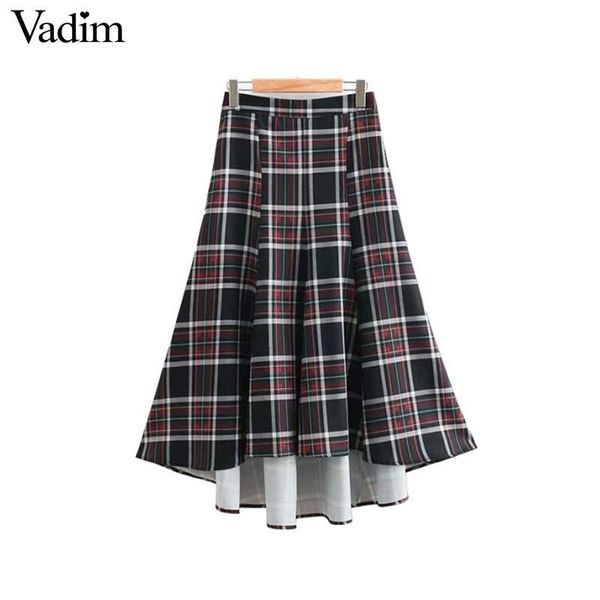

skirts vadim women plaid irregular midi faldas mujer back zipper pockets vintage female casual wear chic mid calf skirt ba242, Black