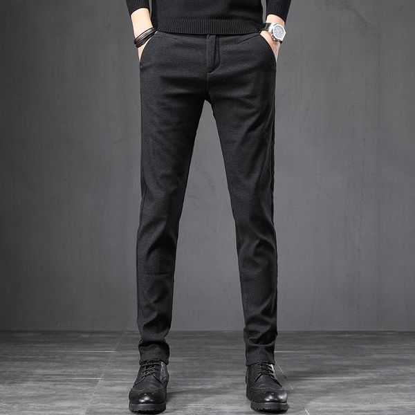 

men's pants brand classic casual business fashion black blue elastic regular fit brushed fabric trousers