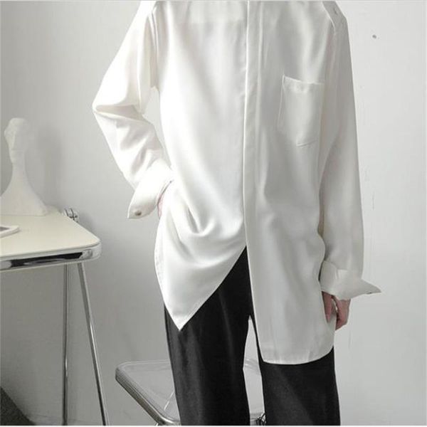 

men's casual shirts long sleeved shirt non iron autumn korean loose minority pullover solid color hairdresser coat fashion, White;black