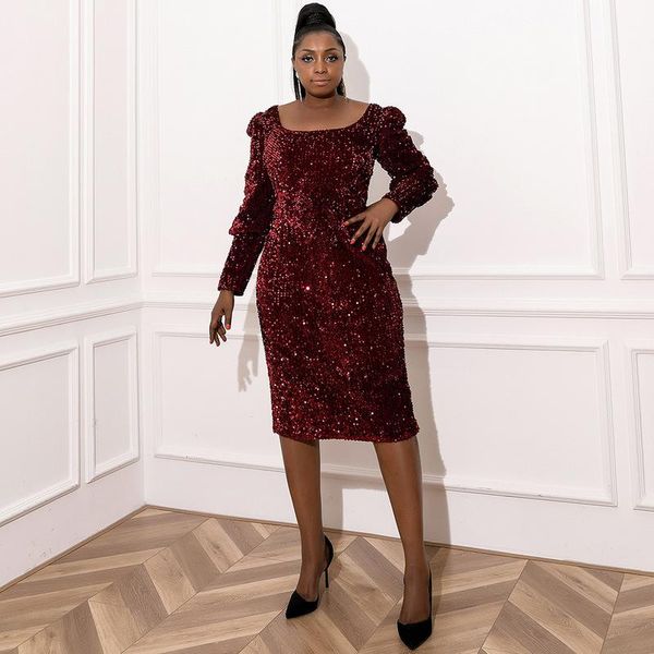 

plus size dresses women spring autumn sequin dress elegant casual bodycon wine red ladies wedding evening club outfits vestidos, Black